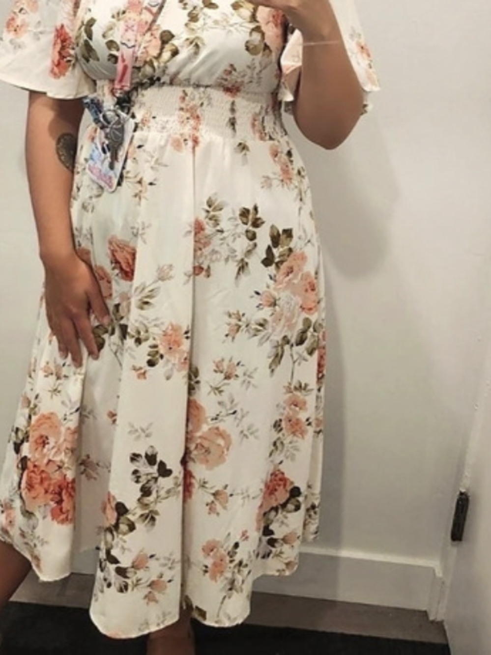 Floral Midi Dress in White & Pink Like New